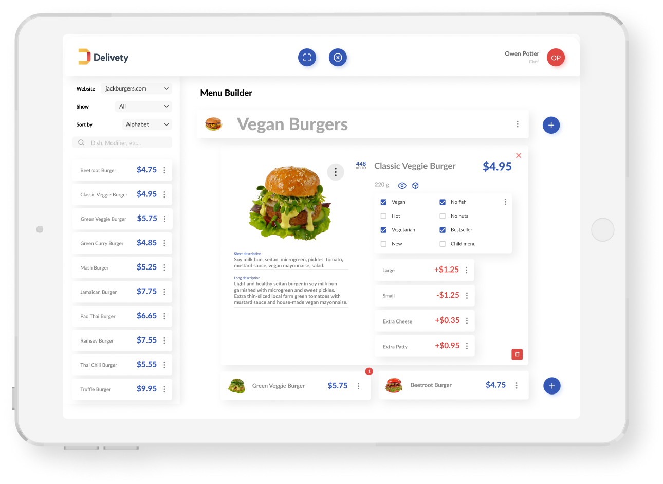 Manage modifiers, sizes and extras in your food ordering menu