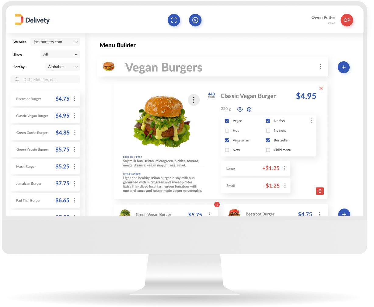 Menu management for food ordering with multiple dish parameters