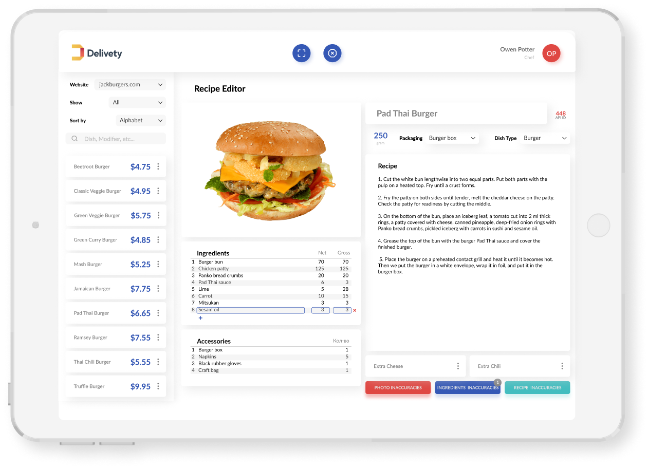 Creating new dishes with the Delivety recipe management system